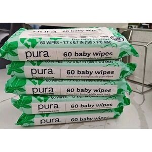 Pura Natural Sensitive Baby Wipes 99% Water Aloe Fragrance Free 60 x 5 Packs 300